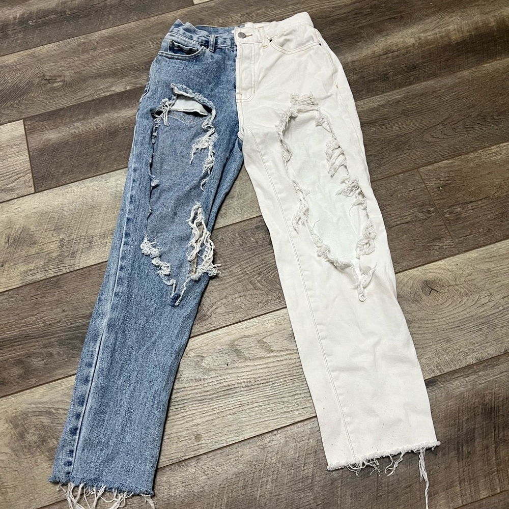 PacSun Distressed Colorblock White Denim Jeans